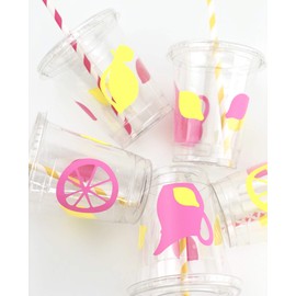 Pink Lemonade Party Cups Set of 12 Disposable for Lemon Fruit Citrus Birthday