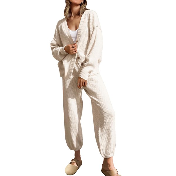SAUKOLE Womens Two Piece Outfits Knit Sweater Sets Oversized Button