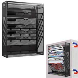 LQPAFZ 7-Tier Magnetic File Holder, No Drilling Wall File Organizer, Hanging File Organizer, Vertical Holder Rack for File Cabinets, Whiteboard, Refrigerator