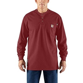 Carhartt mens Flame Resistant Force Cotton Long Sleeve Henley, Dark Barn Red, Large US