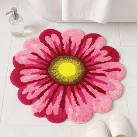 Feblilac Pink Flowers Bath Rug, Floral Mat for Bathroom Cute Plant Non-Slip Floor Mats, Washable Microfiber Carpet for Living Room Home Fast Dry Area Rug