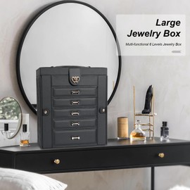 V-LAFUYLIFE Large Jewelry Box,Jewelry Organizer Box with 5 Drawers,6-Tier Jewelry Holder Organizers Jewelry Storage Case with Mirror,Jewelry Boxes for Women (Black)