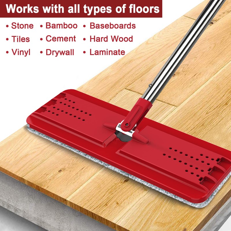 BOSHENG Hands-Free Mop and Bucket Set with 3 Washable Pads,