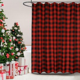Bentrilisa Rustic Red Black Buffalo Plaid Shower Curtains Retro Farmhouse Polyester Shower Curtain Sets Waterproof Washable Bathroom Bathtubs Decor with Hooks, 72 x 72 Inches