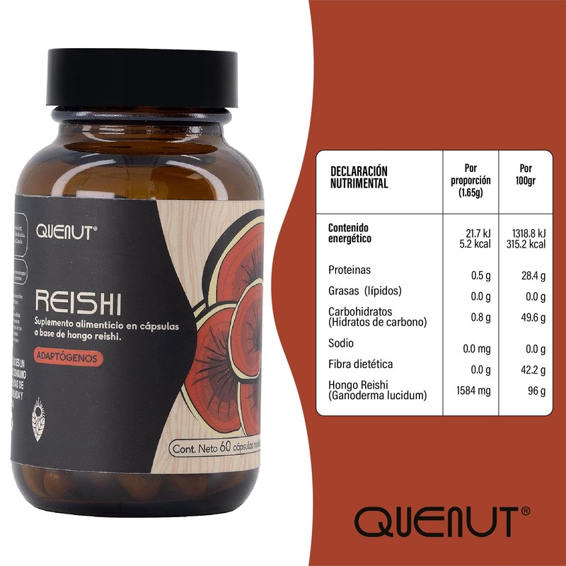 QUENUT | Adaptógeno Orgánico de Hongo Reishi en Cápsula Vegana
