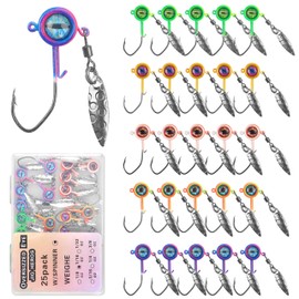 Crappie Jigs Heads with Spinner, 25 Pack Underspin Jig Heads for Crappie Panfish Bass 1/16 oz