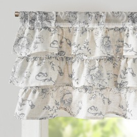 jinchan Ruffled Floral Valance Gray Shabbychic Small Window Curtain 18 Inch Farmhouse Kitchen Valance for Bedroom Living Room Decor Cottage Rustic Window Treatments 1 Panel Grey on Beige