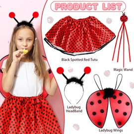 Orgoue Ladybug Costume Accessories, Ladybug Costumes for Girls Kids Ladybird Costume Set with Ladybird Headband, Lady bug Wings, Magic Wand and Skirt for Carnival Dress up Cosplay Birthday Party