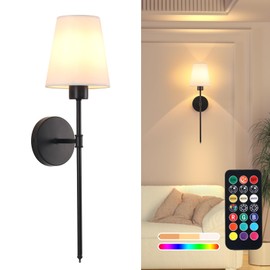 Shenmoyl Battery Operated Wall Sconce 1 Light, Rechargeable Dimmable Wall Light with Remote Control, Modern Wireless Wall Light for Bedroom Living Room Dining Room, Black