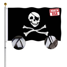 Hypoth Embroidery Double Sided Jolly Roger Flag 3x5 FT Outdoor- 340D Heavy Duty Pirate Flags Canvas Header with 2 Brass Grommets Easy to Rising （Bone）