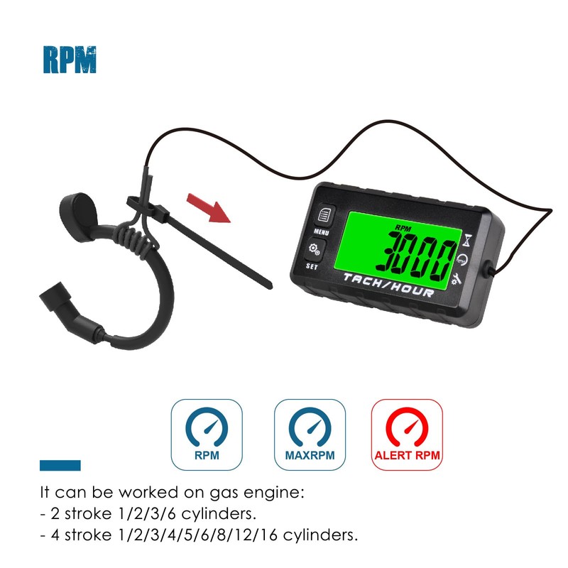 Runleader Digital Self Powered Hour Meter Tachometer,Maintenance Reminder,Alert RPM Reminder,User