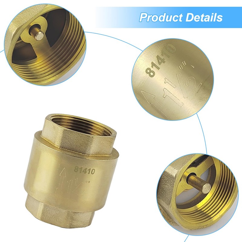 Backflow Preventer 1 1/2 Inch Brass, Anti-Backflow Check Valve, Vertical