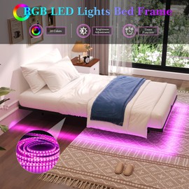 Awesofurni Floating Bed Frame Twin Size, Twin Bed Frame with Smart LED Lights, Heavy Duty Modern Metal Platform Bed No Box Spring Needed - Easy Assembly and Noise Free