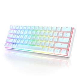 Teclado mecánico para videojuegos GK61 - 61 teclas multicolor, con iluminación LED RGB, alámbrico, programable para PC o Mac gamer, (Gateron óptico marrón, blanco).