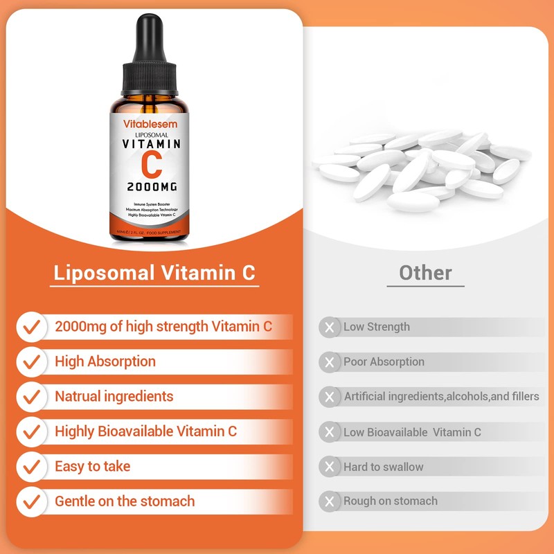 Liquid Liposomal Vitamin C 2000mg Supplement, High dose Ascorbic Acid,