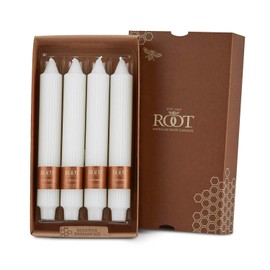 Root Candles 4-Count Unscented Dinner Candles Dripless Beeswax Enhanced Grecian Collenette Boxed Candle Set, 9-Inch, White