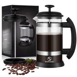 SANGKEE - Cafetera de prensa francesa, 1L Prensa Francesa de Vidrio/Cafetera Francesa Para Café o Tisana Vidrio de borosilicato resistente al calor