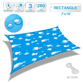 Patio Paradise 7' x 15' Waterproof Sun Shade Sail Rectangle with Hardware Kit, Sky Blue Shade Canopy UV Block Awning Cloth Outdoor Patio Covers for Garden Backyard Pergola