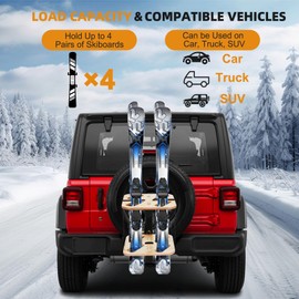 Lightweight Folding Hitch Ski Rack with Wooden Surface, Holds 4 Pairs of Skis, Compact Design with Easy Tilt Access, Fits 2" Hitch Receiver, Durable and Stylish Ski Accessories for Car