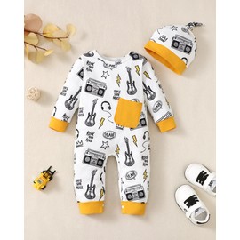 KIMI BEAR Baby Boy Clothes 9 Months Newborn Infant Boy Outfits Long Sleeve Baby Boy Romper Jumpsuit Bodysuit Hat Spring Fall Winter Baby Clothing 6-12 Months