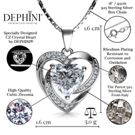 DEPHINI - Crystal Jewellery set - Heart Necklace Earrings & Ring - 925 Sterling Silver - Cubic Zirconia