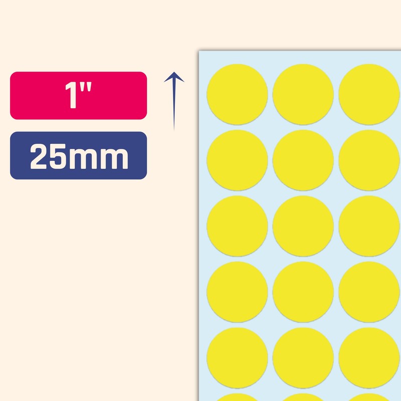 1000 Pieces, 25mm - Yellow Dot Stickers, Round Circle Sticky