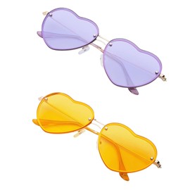 WDZAYXC Vintage Heart Sunglasses with Metal Frame, Hippie Glasses, Love Heart Sunglasses, UV Protection, purple
