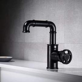 KunMai Industrial Pipe Style Bathroom Faucet Matte Black Bathroom Sink Faucet Single Handle Lavatory Vessel Faucet Brass