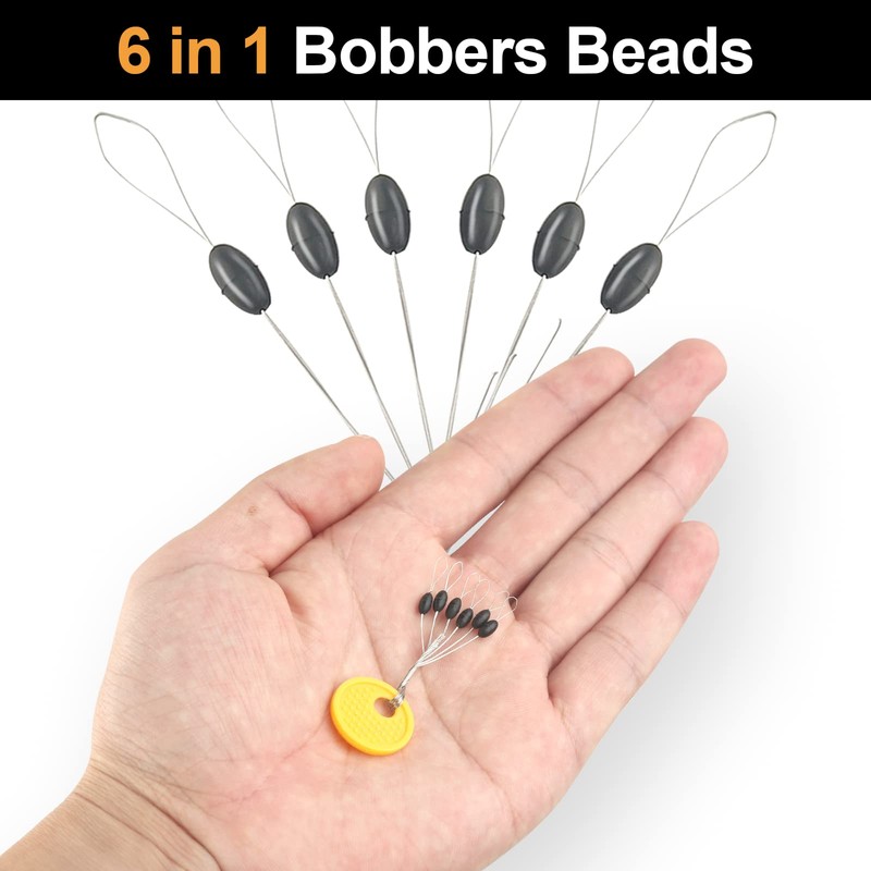 Realure 60 Pcs Fishing Float Stops, 6 in 1 Rubber