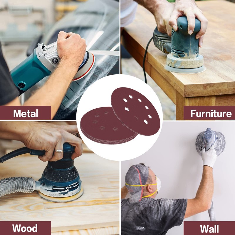 STEBRUAM 100PCS 125mm Sanding Discs 1500 Grit, 5 Inch 8