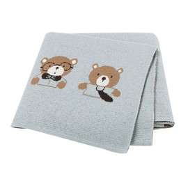 Cute Baby Blanket with Adorable 2 Bear Design - Soft Knitted Cotton Swaddle Blanket for Newborns, Infants, and Toddlers, Stroller Cover, Play Mat, and Nursery - 39 x 31 (Baby Blue)