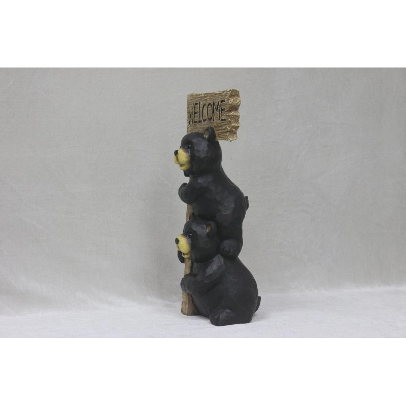 Hi-Line Gift Ltd. 16" Stacking Bears Statue Holding Welcome Sign