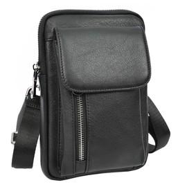 Men's Genuine Leather Multi-Pocket Travel Money Organiser Pouch HLG295 Black
