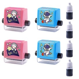 DWFEYOI Maths Stamp Roller, Pack of 4 Roller Digital Teaching Stamps, Calculation Stamp Roller Reusable, for Children, Mathematical Exercises for Addition, Subtraction, Multiplication Division