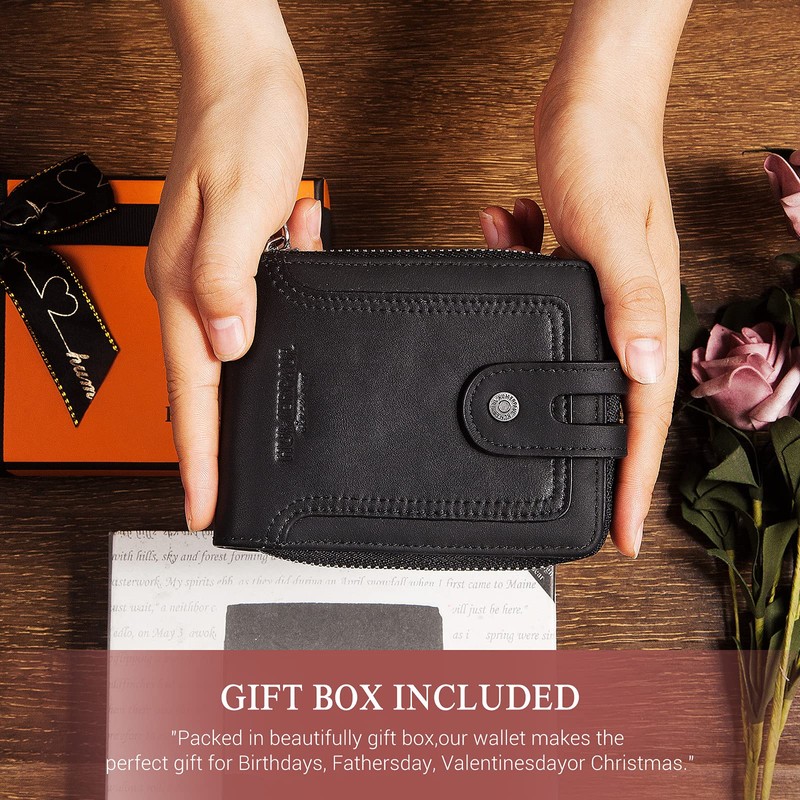 HUMERPAUL Mens Wallet Genuine Leather RFID Blocking Zipper Bifold Wallets