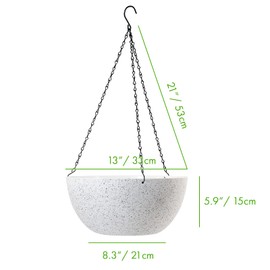 WOUSIWER 13 inch 2Pack Large Hanging Planters for Outdoor Indoor Plants with Drainage Holes and Chain, Round Hanging Flower Pots for Garden Home Porch Decor, White Speckles