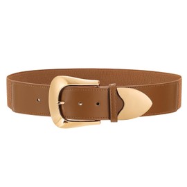 TRIWORKS Women Wide Elastic Waist Belt for Dresses Fashion Gold Buckle Wide Stretchy Belt