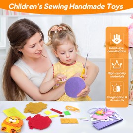 Oerphh 7PCS Learn Sewing Kit, Cute Animal Felt Sewing Kit for Kids with Handbag Rabbit Lion Bear Fish Penguin, Fun Sewing DIY Craft Ornaments Toys for Beginner Children Kids Girls