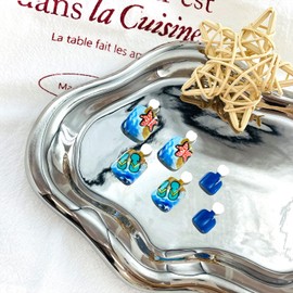 LWTZLW Summer Press on Toenails Short Square Blue False Toe Nails Cute Starfish Glue ons Toe Nail Sea Wave Glossy Acrylic Pressed on Fake Toenails Decorations Reusable for Women