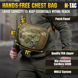 M-Tac Tactical Large Crossbody Bag for Men - Concealed Carry Sling - Multicam/Coyote CCW Chest Bag - Elite Sphaera Shoulder (Hex, Loop Panel)