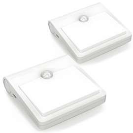 Wireless Motion Sensor LED Night Light, Adjustable Brightness, Passive Infrared Sensor, Rechargeable 1200mAh Battery, Easy Installation with USB Charging & Magnetic Strip (2pcs White Light)
