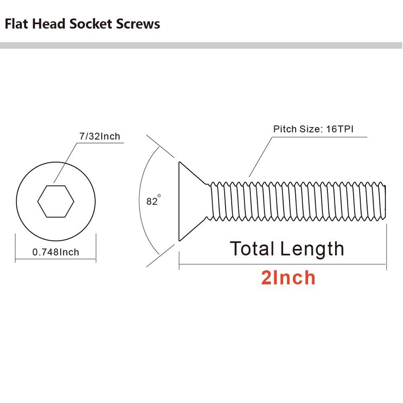 3/8-16 x 2" Flat Head Socket Cap Screws Countersunk Bolts,
