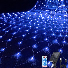Hulaiyaa Waterproof Lights Chain Net Solar 96 LEDs, 1.5 x 1.5 m Remote Control Net Fairy Lights with Timer, 8 Modes Light Net Outdoor for Christmas Bushes Garden, Fairy Lights Outdoor Net Tree