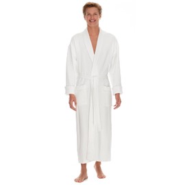 Boca Terry Mens Bath Robe - Soft Waffle Knit Robe for Men - Long White Hotel Spa Robes - Medium, Large