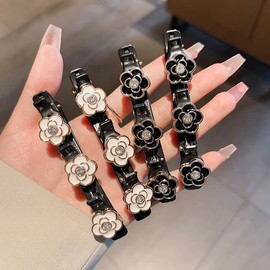 Pack of 2 Hair Clips with Clips, Hair Clip with Crystal Flower Double Bang Hairstyle Hair Pin Clips with 3 Hair Clips Hair Clips Hair Clips for Thick Hair for Women Girls Black