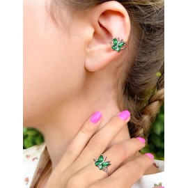 Butterfly Ear Cuffs Non Piercing Women Teens 925 Sterling Silver Cute Double Line Cuff Colorful CZ Green Butterfly Wrap Around Earrings