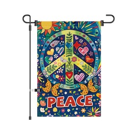 Peace Garden Flag Butterfly Flowers Art Garden Yard Flags Double Sided Colorful Farmhouse Holiday Decorative Yard Flag, Porch Outdoor Decoration Sign Banner (12X18INCH)