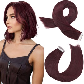 Moresoo Tape Extensions Real Hair Red Extensions Real Hair Tapes Invisible Real Hair Extensions Tape #99J 25 cm 20 Pieces