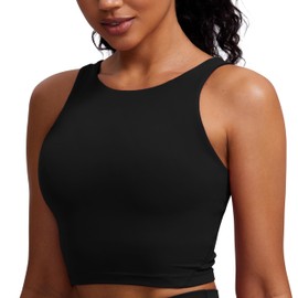 CRZ YOGA Sujetador Deportivo Mujer Butterluxe U Espalda Acolchado Cultivo Cima Elevado Cuello Palangre Negro Mediano