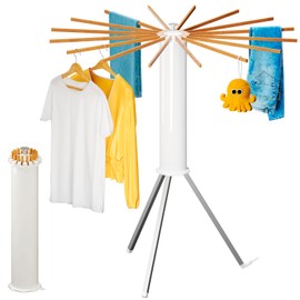 SKIKEN Cylinder Tripod Drying Rack, Octopus Collapsible Tripod for Clothes, Foldable Laundry Stand, Space Saving Master, 360° Rotation, 16 Expandable Rods, Household/RV Portable Compact